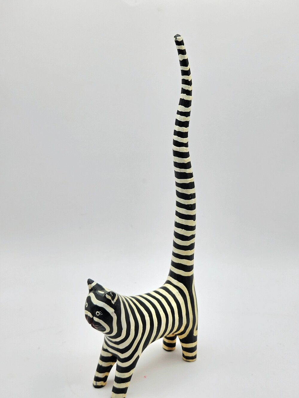 Vintage Black & White Striped Cat Figurine with Long Tail Standing Up - Picture 3 of 8